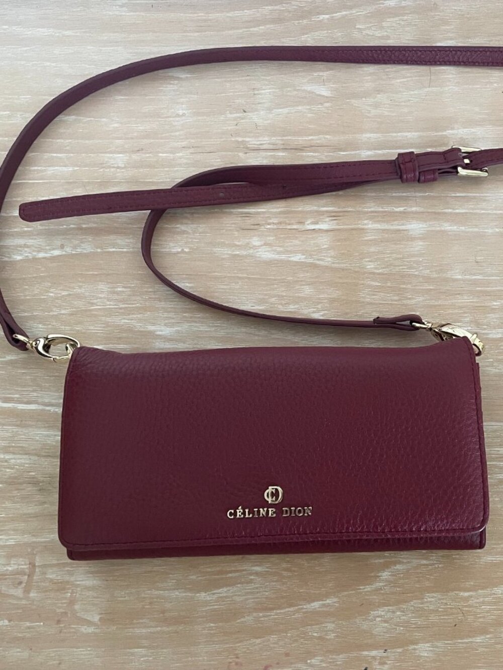 Celine Dion Burgundy Pebbled Leather Crossbody Bag/Wallet